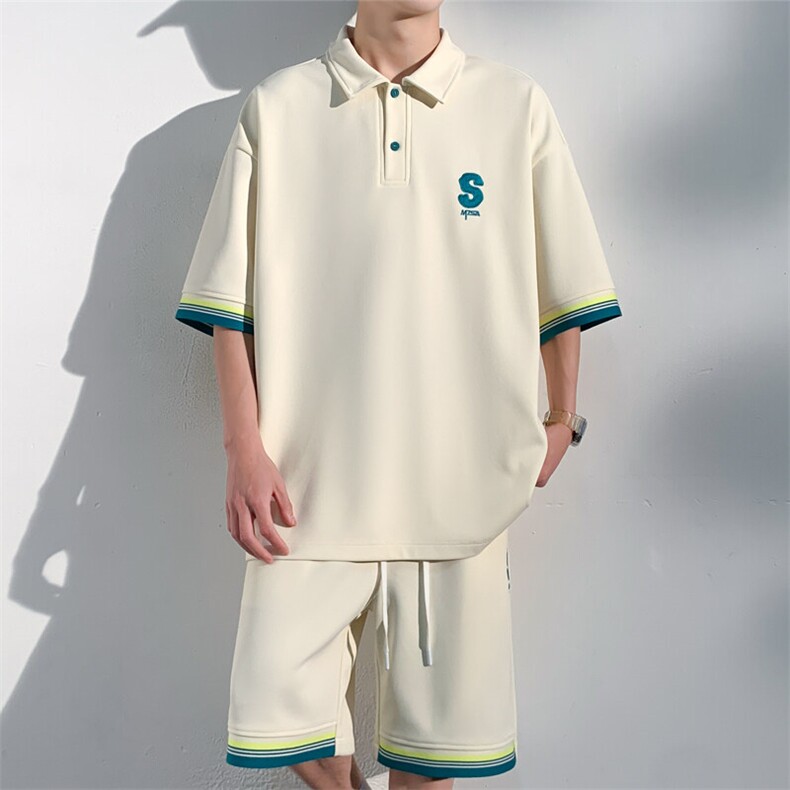 2024夏季新款港风光影墙大码菠萝格短袖套装M-5XHQ24458-P65,男装休闲套装,电商A022