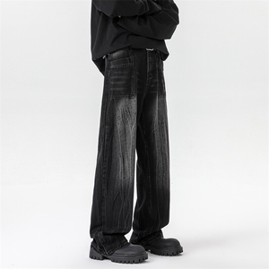 8XL-M高街做旧闪电纹牛仔裤大码潮牌美式复古扎染裤子NZ9006/P65图片