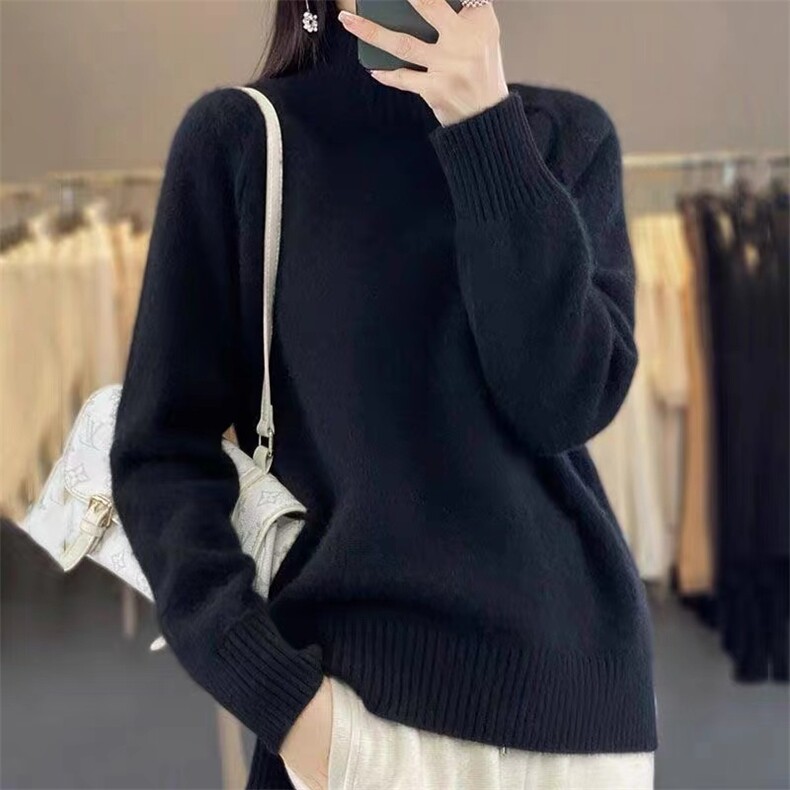 衫女2023秋冬新款慵懒风软糯套头高领宽松加厚针织羊毛衫毛衣,针织衫/毛衣,佑昭祥羊绒