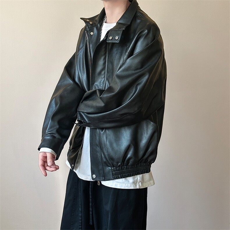 主推现货新款立领皮衣外套男宽松休闲机车皮夹克A351-AP2465-P105,男装夹克,电商A351