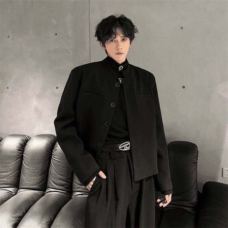 风秋男立领西装单排扣外套本命红新中式小香风西服JAK35P60,男装西服套装,星座1013-1