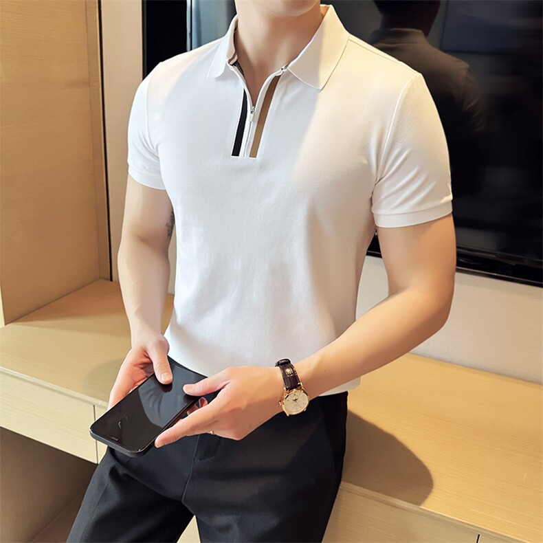 2026夏季新款拉链设计高品质短袖T恤翻领Polo衫T0271-P55,男装T恤,电商D342