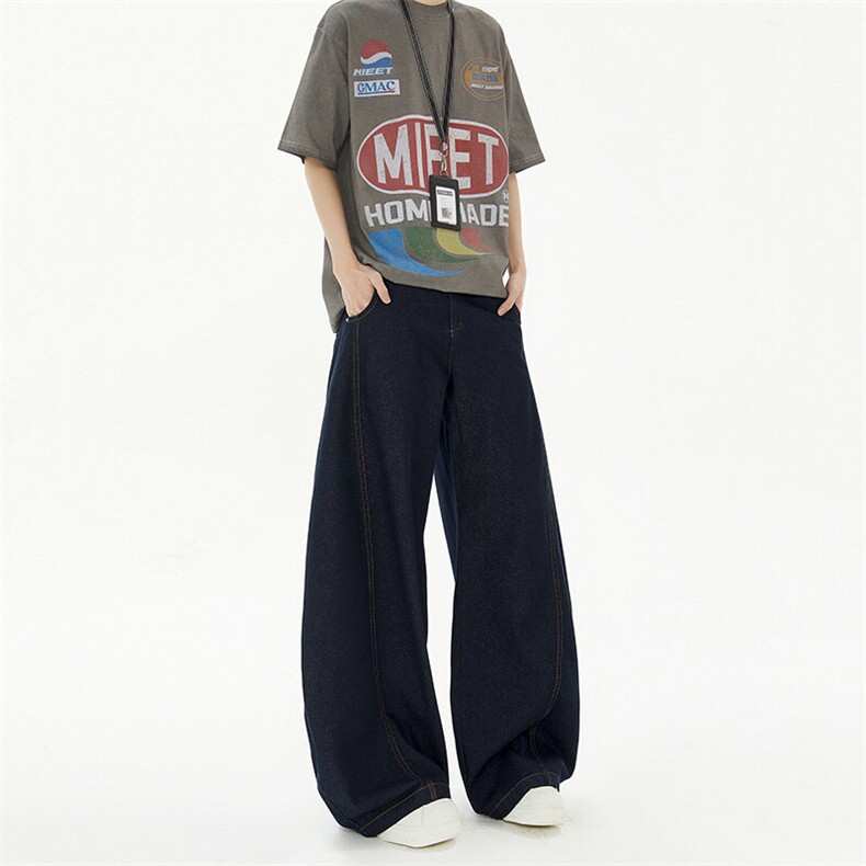 港风复古廓形解构弯刀牛仔裤春季长裤男女宽松裤子潮YD9006-P60,男装牛仔裤,星座509