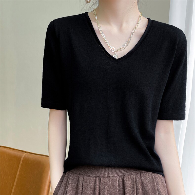 短袖t恤女夏薄款2024年新款潮网红针织衫半袖上衣设计感，女装T恤，越洋羊