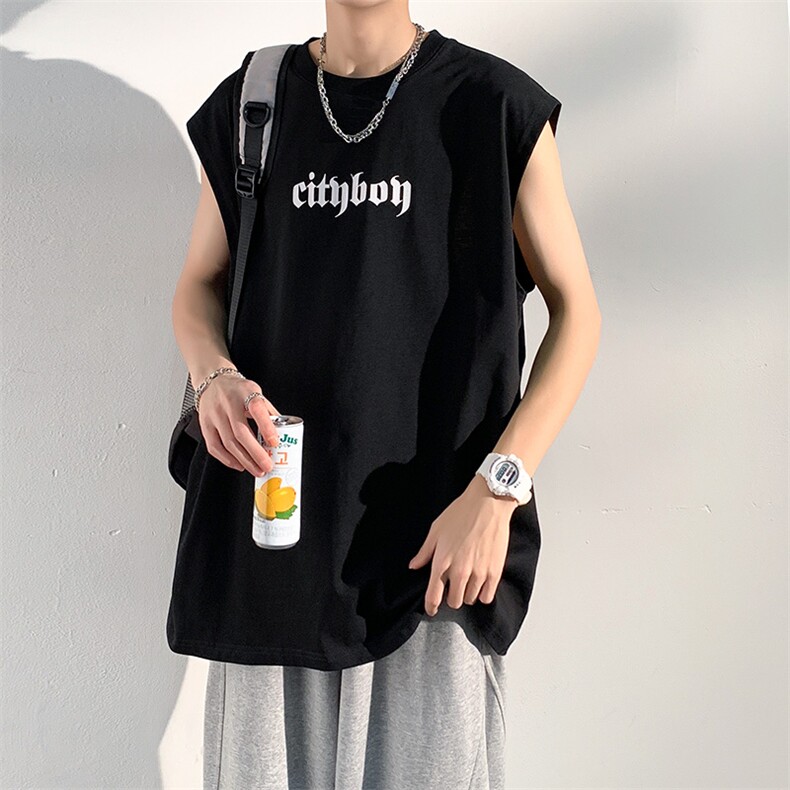 夏季港风t恤男宽松大码纯棉运动背心坎肩潮牌无袖BX003P25,男装背心/马甲,星座1204-3