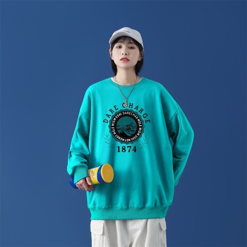 Y2478P38中性模特2024秋季ins潮男潮趣印花卫衣时尚圆领宽松上衣,男装卫衣,星座510A-1