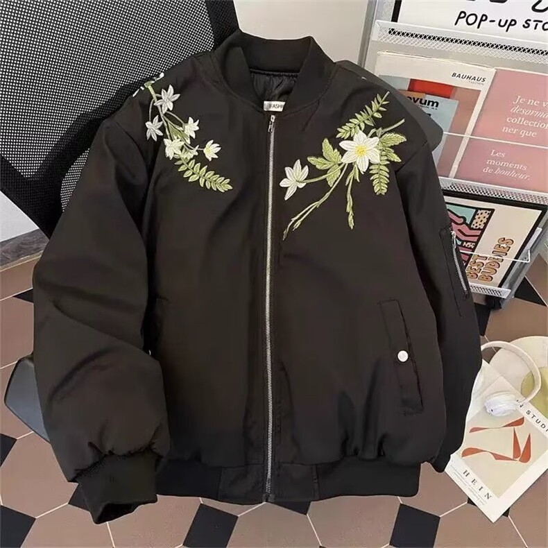 1001-P57美式飞行员潮牌情侣字母印花夹克外套拉链宽松百搭,男装T恤,电商B323A