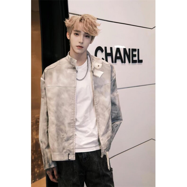 【有货】cleanfit扎染皮衣外套男春秋美式机车服夹克3604HH-特P85图片