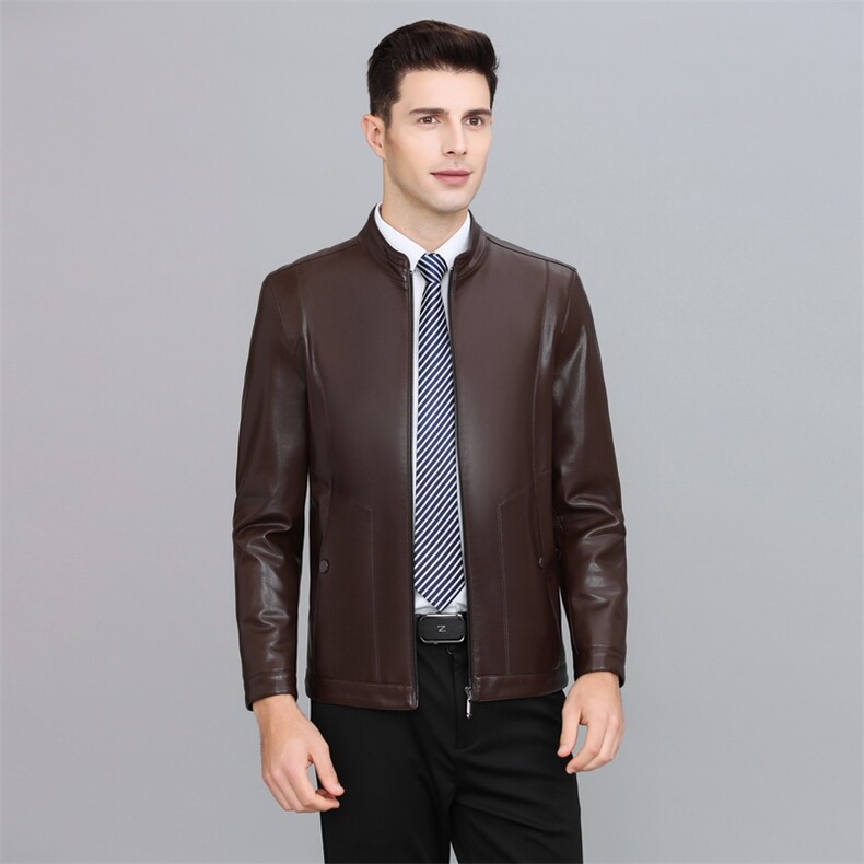 皮衣男春秋季2023新款中年商务休闲皮夹克男士立领宽松免烫外套，男装皮衣，电商B212（原钱塘6029）
