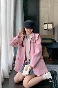 木耳边西装外套女2023春秋新款宽松洋气休闲学院风设计感小众西服图片