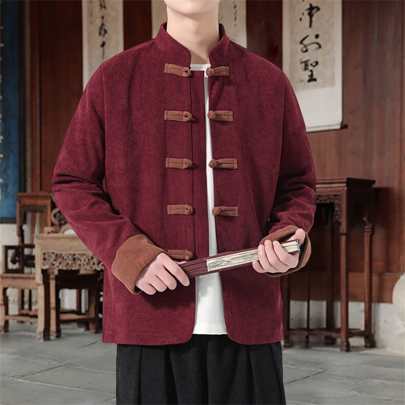 男士外套灯芯绒夹克盘扣立领唐装风XZ1512-2503单夹克-P80,男装夹克,星座1512