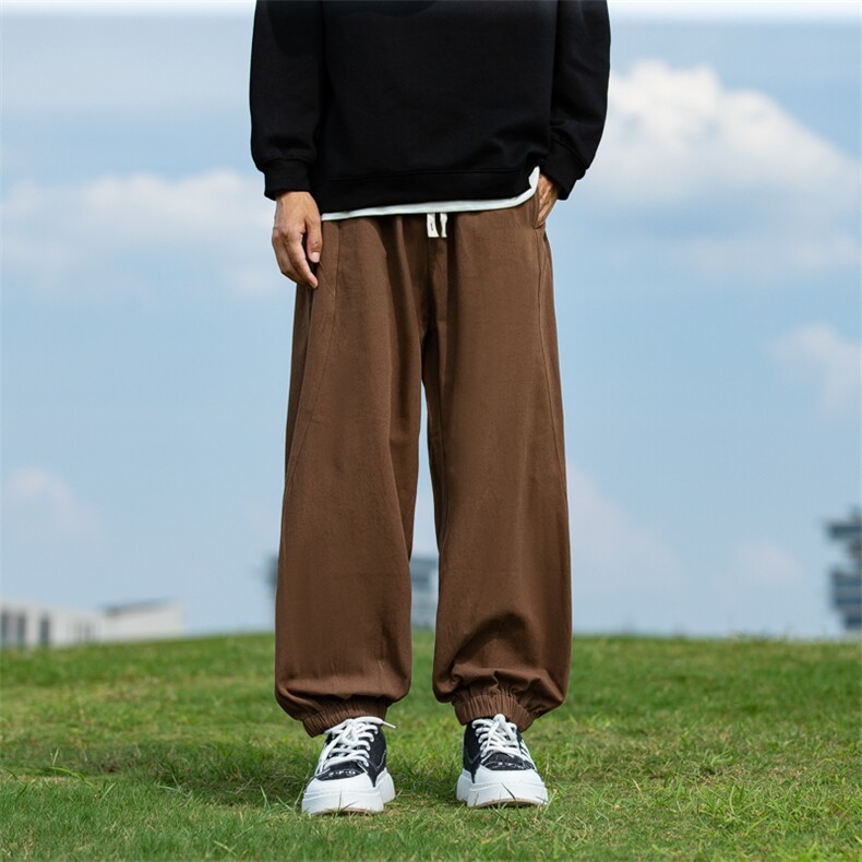 春秋季纯棉束脚休闲长裤男士宽松潮牌九分运动工装卫裤子,男装休闲裤,电商A011（原4039）