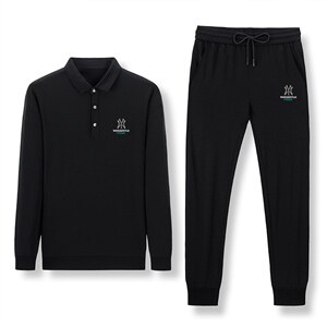 2023年纯色卫衣男翻领秋季宽松上衣中年人爸爸装休闲运动服两套装图片