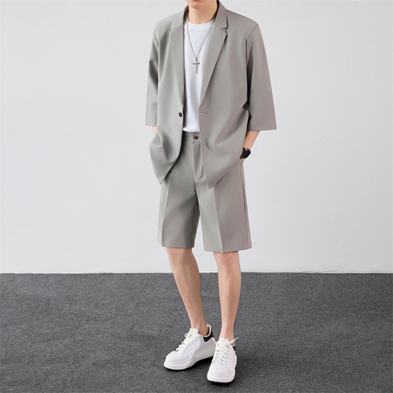 轻熟风七分袖休闲西装男套装夏季薄款韩版宽松中袖男士西服两件套,男装西服套装,星座506A