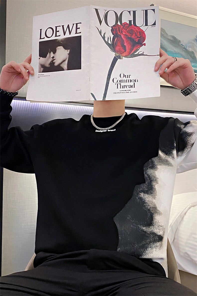 AW90/P75控105秋季社会小伙套头美式拼色渐变上衣长袖卫衣男黑首2,男装卫衣,星座305B-1