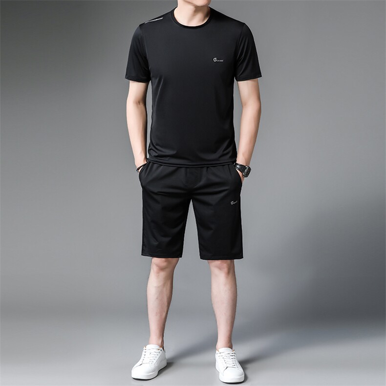 2023夏季新款polo男士冰丝休闲套装宽松百搭中年短袖短裤两件套图片