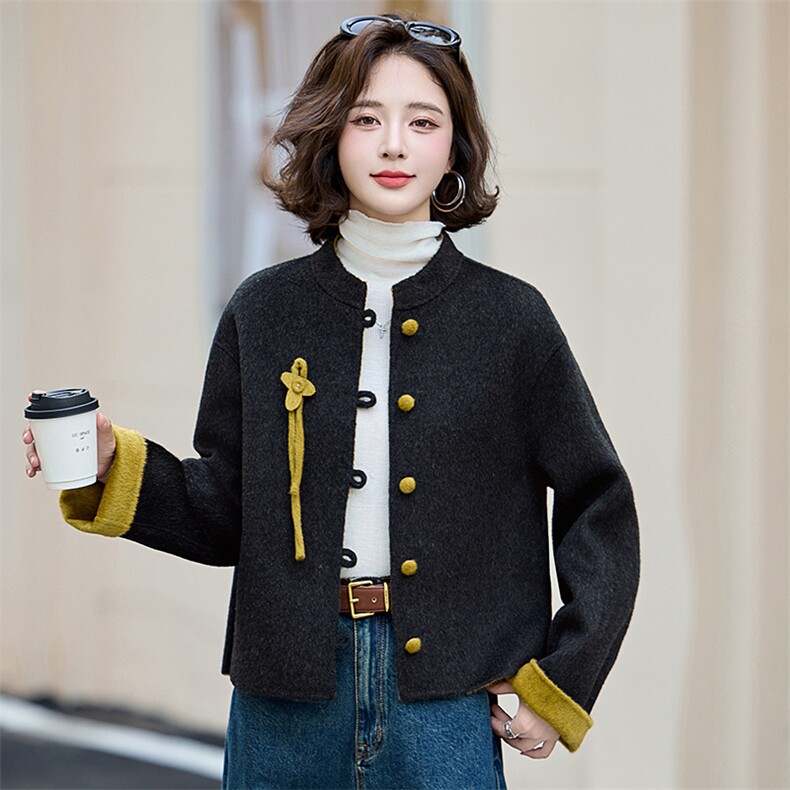 双面羊绒大衣女小个子短款2025新款春季高级感韩系纯羊毛呢外套,女装双面呢大衣,美沁