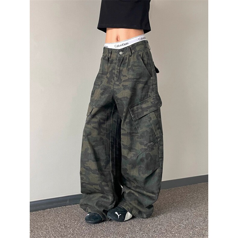 美式高街复古迷彩工装裤小众设计弯刀裤男女镰刀裤情侣休闲长裤潮,男装工装外套,四季星座505