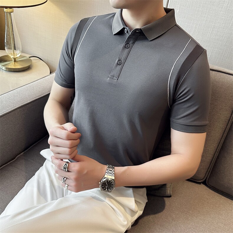 设计感夏季拼接半袖T恤翻领Polo衫新款潮流短袖体恤D342-T0242,男装T恤,电商D342