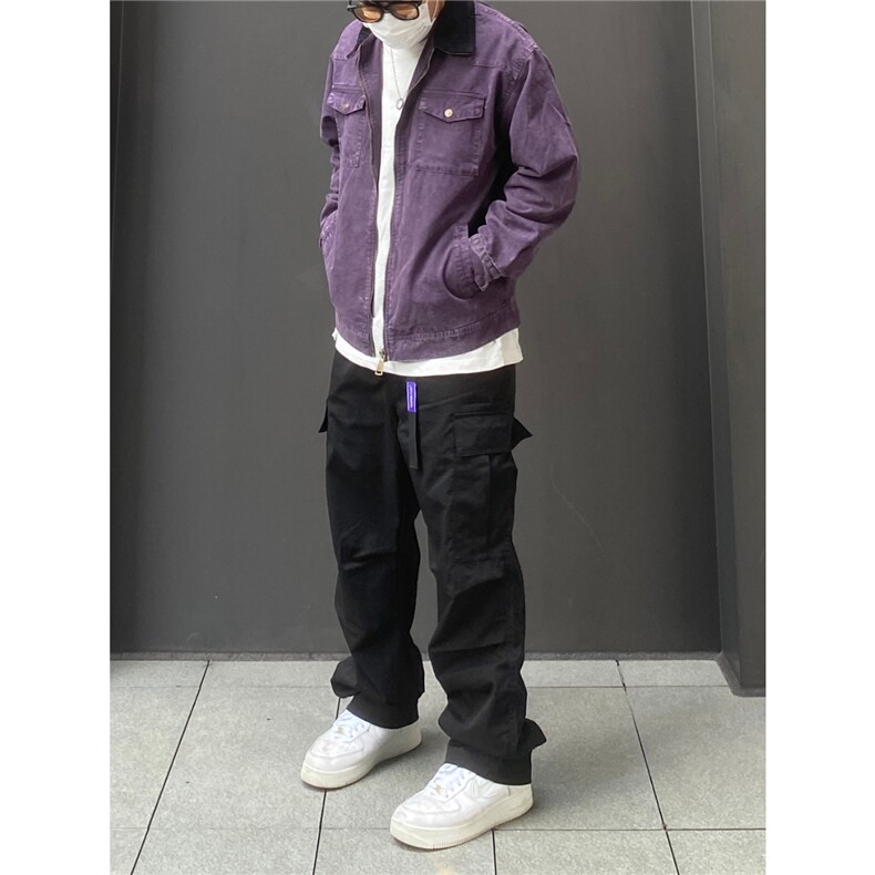 美式降落伞兵工装裤女秋冬潮牌大口袋冲锋裤宽松休闲阔腿裤子，男装工装外套，星座1210-1