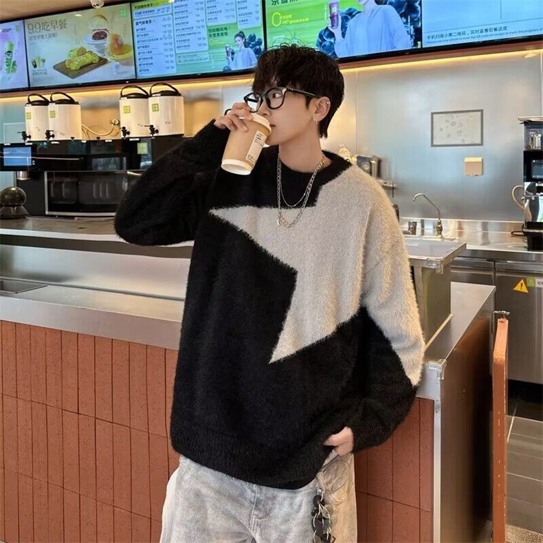 B399P55秋冬复古百搭时尚圆领毛衣男高街潮流宽松慵懒,男装针织衫/毛衣,星座512-6