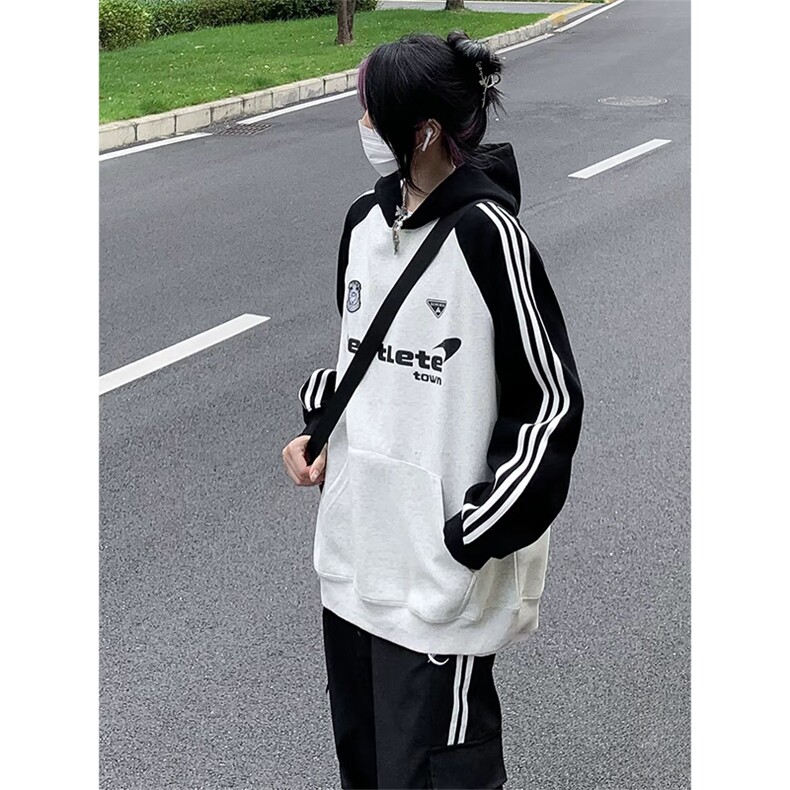 抖音得物高品质支持退换480克全棉加绒加厚宽松织带印花卫衣A0804图片
