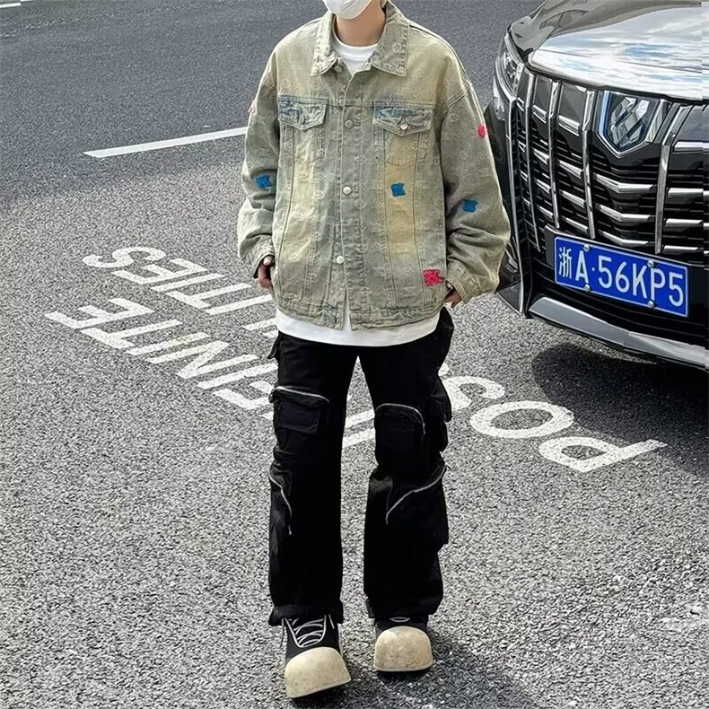 设计感黄泥染牛仔外套男春秋新款美式高街潮牌夹克JK313-P72,男装工装外套,星座208-5