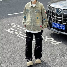 设计感黄泥染牛仔外套男春秋新款美式高街潮牌夹克JK313-P72，男装工装外套，星座208-5