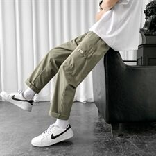 夏季港风休闲裤工装裤男日系潮流男士宽松薄款九分裤/，男装休闲裤，电商D202