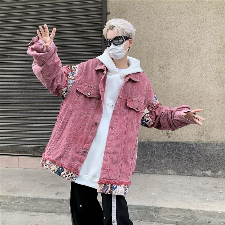 美式复古牛仔外套男女新款宽松港风古着拼接夹克上衣潮J8327-P75,男装夹克,星座1008