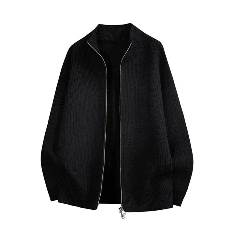 重磅秋冬北极绒双拉链毛衣开衫美式复古休闲慵懒风宽松针织衫外套,男装针织衫/毛衣,电商A486