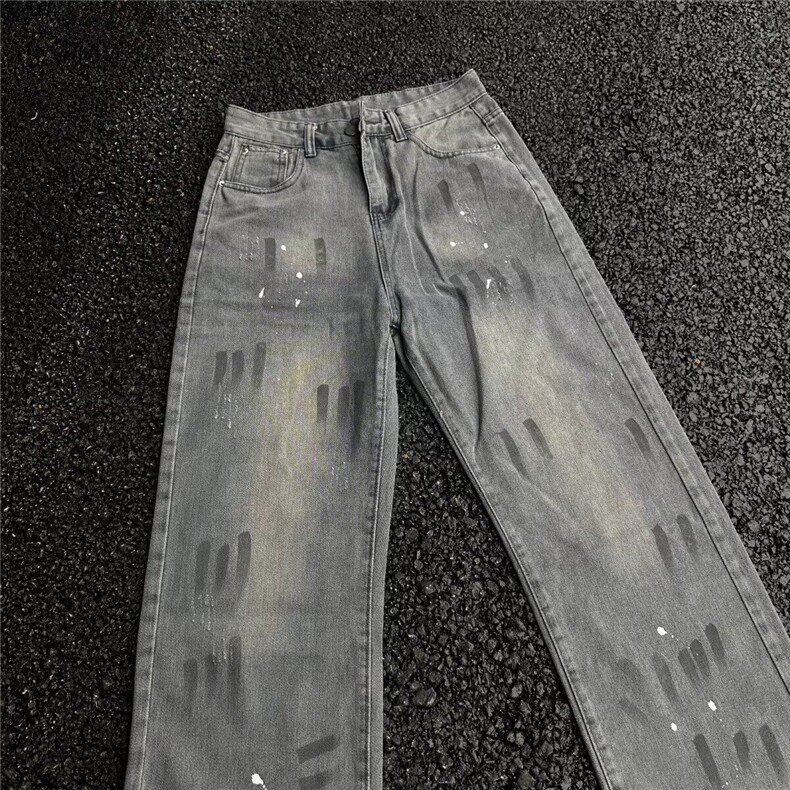 美式波点扎染高街vibe修身牛仔裤男女痞帅显瘦裤子复古微喇直筒裤,男装牛仔裤,星座601-1