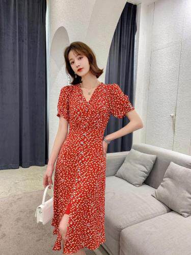 夏季新款修身碎花连衣裙,女装连衣裙,荷塘月色