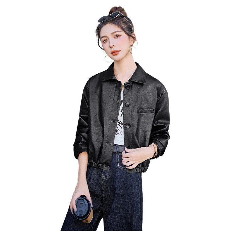 袁泉同款磨砂皮皮衣外套女2025新款短款高级感夹克,女装皮衣,美拉德工厂直营店