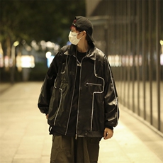 春秋宽松休闲情侣高街PU皮夹克潮美式复古机车皮衣外套W5901-P62，男装夹克，星座512-2