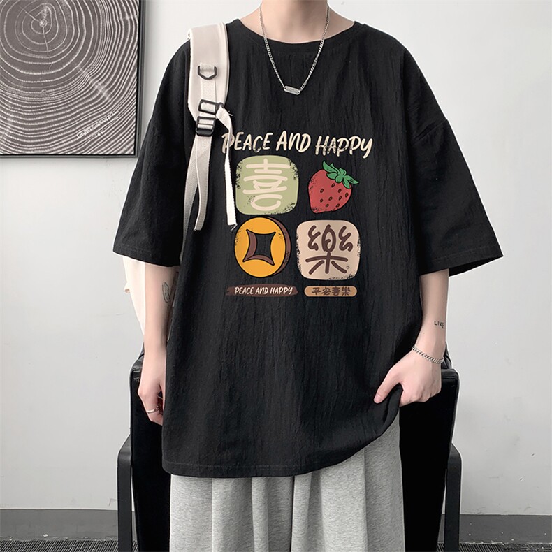 YT26322-P30亚麻短袖t恤男大码五分袖男宽松七分袖大皂风模特,男装T恤,电商A040