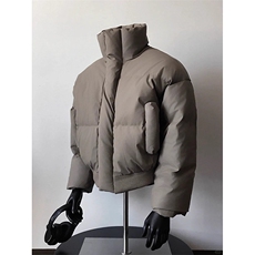 现货5W件冬季三防重磅硬挺boxy短款羽绒立领PU皮棉衣外套加厚棉服，男装棉衣，电商A443