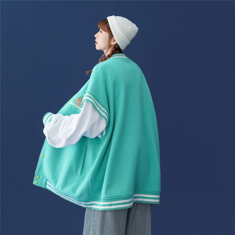 中性风2023秋季新款港风奶茶图案印花情侣百搭棒球服G552p75控98,男装夹克,A247A