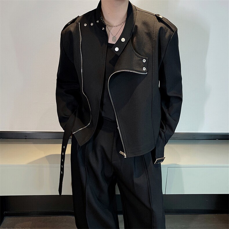 春季新款韩版高级痞帅斜拉链机车立领短款夹克外套男JK2367-P128,男装夹克,电商B267