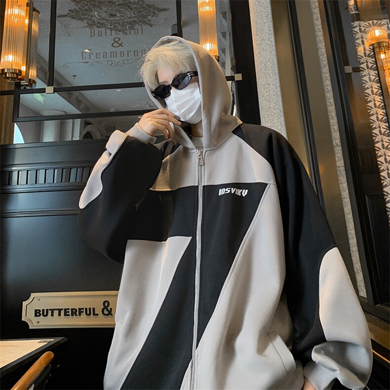 B257-1-M10-P6524秋季新款宽松休闲港风连帽套头拉链衫，男装卫衣，星座B257-1