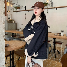 冬季新款加绒牛仔外套女冬加厚韩版宽松休闲黑色棉服潮NZ006-120，男装工装外套，星座911-3