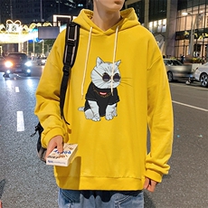 WY2044-P35加绒款-P40纯棉连帽卫衣男大码运动帽衫宽松薄外套男，男装卫衣，电商A040