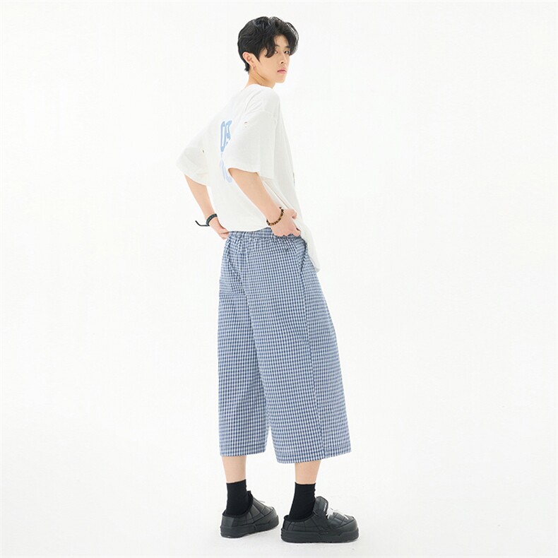 韩版潮流百搭cleanfit格子美式裤子七分休闲裤男女夏季YD706-P50,男装休闲裤,星座509