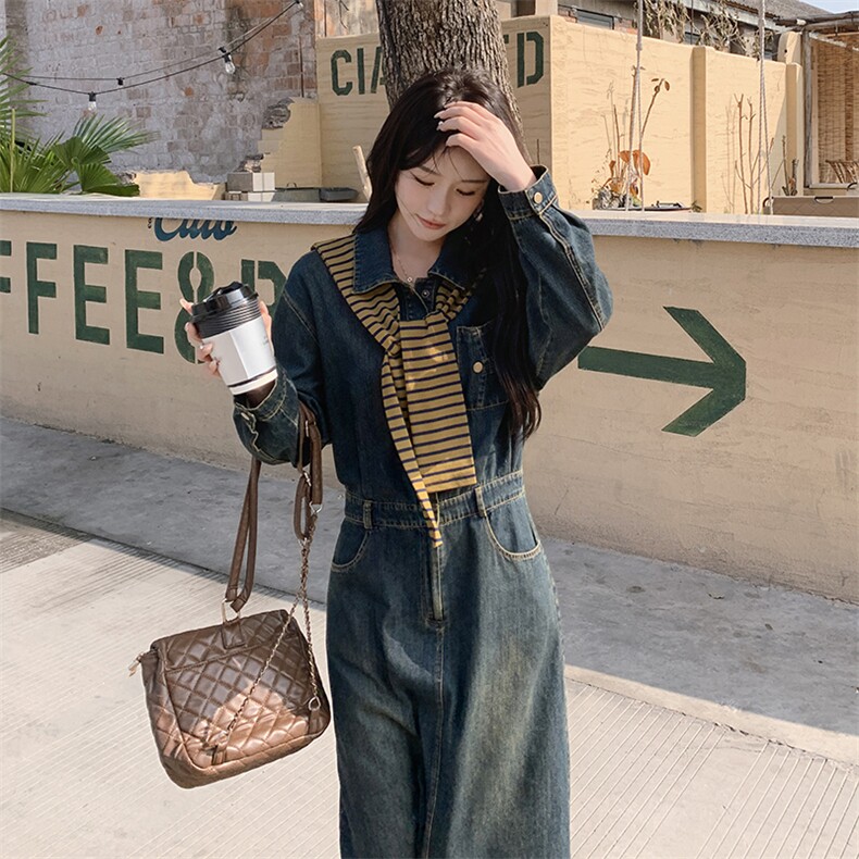 时尚春季牛仔连衣裙中长款修身显瘦女装潮流百搭单品,女装连衣裙,秋水欣儿