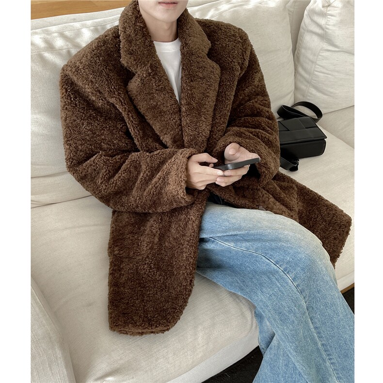 港风泰迪绒短款纯色西装大衣高级感毛呢大衣外套男77938P128控188，男装风衣，星座226-1