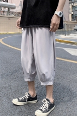 k161P25外景冰丝七分裤哈伦裤港风休闲宽松加大码青年纯色收口，男装休闲裤，电商A026-1