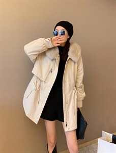 【现货】冬季新款宽松显瘦加绒保暖狐狸大毛领连帽中长款派克服图片