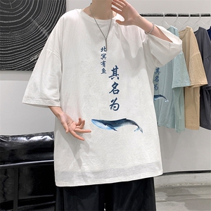 YT26261-P30 亚麻短袖t恤男大码五分袖男宽松七分袖 港风模特图片