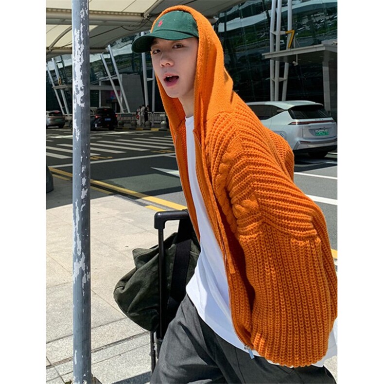 慵懒风多巴胺配色连帽毛衣男女秋三针麻花开衫针织毛衫M2527,男装针织衫/毛衣,星座1116A（原606A-3）