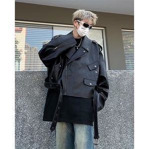 皮衣外套男春秋季高级感痞帅设计感小众骑行机车夹克图片